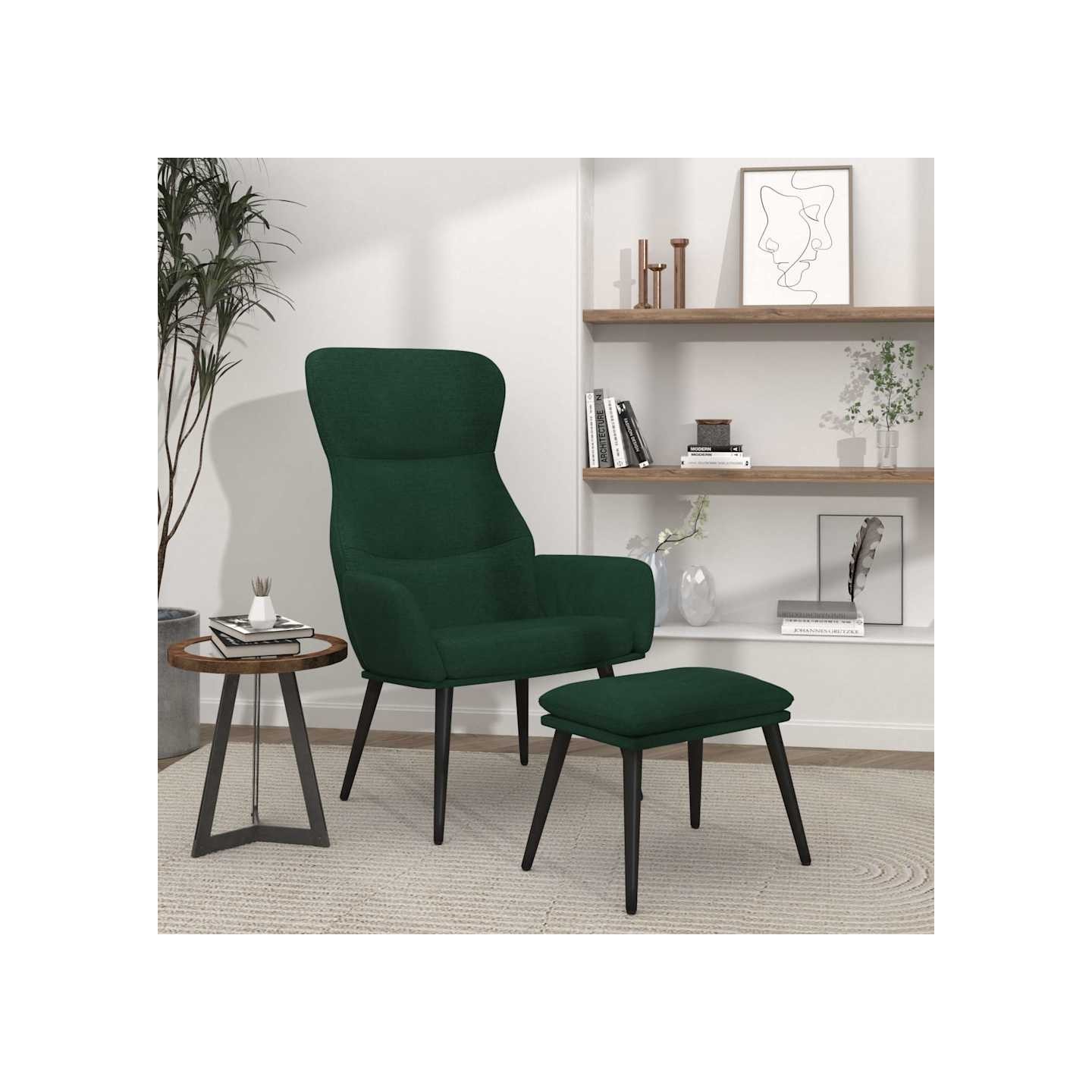 Chaise de relaxation avec tabouret Vert foncé Tissu