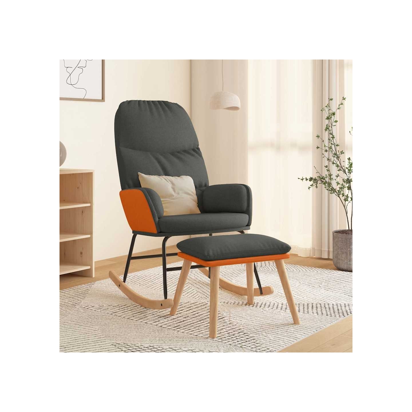 Chaise à bascule avec repose-pied Gris foncé Tissu