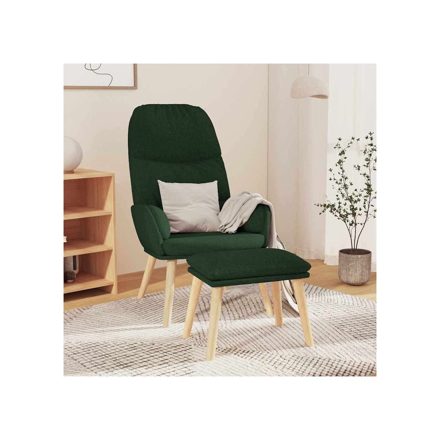 Chaise de relaxation avec tabouret Vert foncé Tissu