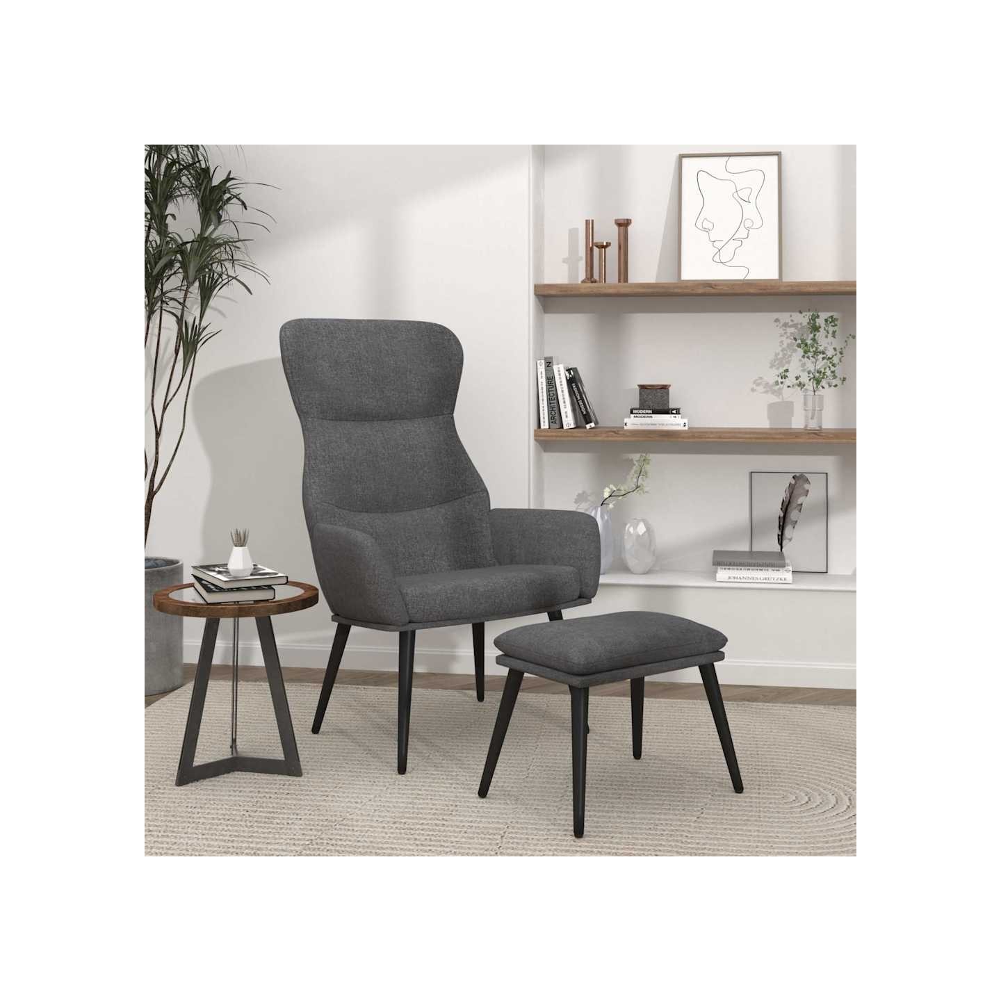 Chaise de relaxation avec tabouret Gris clair Tissu