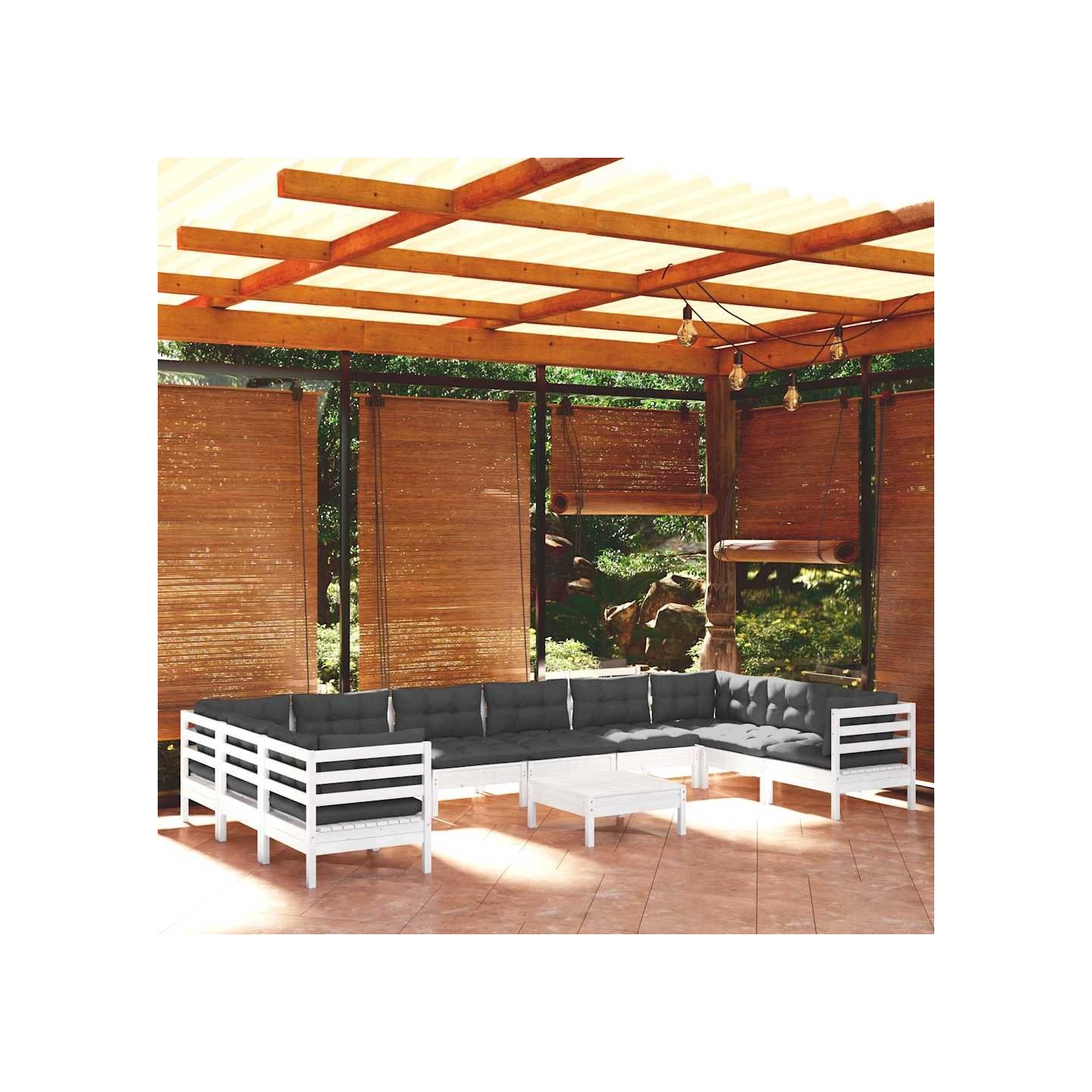Salon de jardin 11 pcs avec coussins blanc bois de pin
