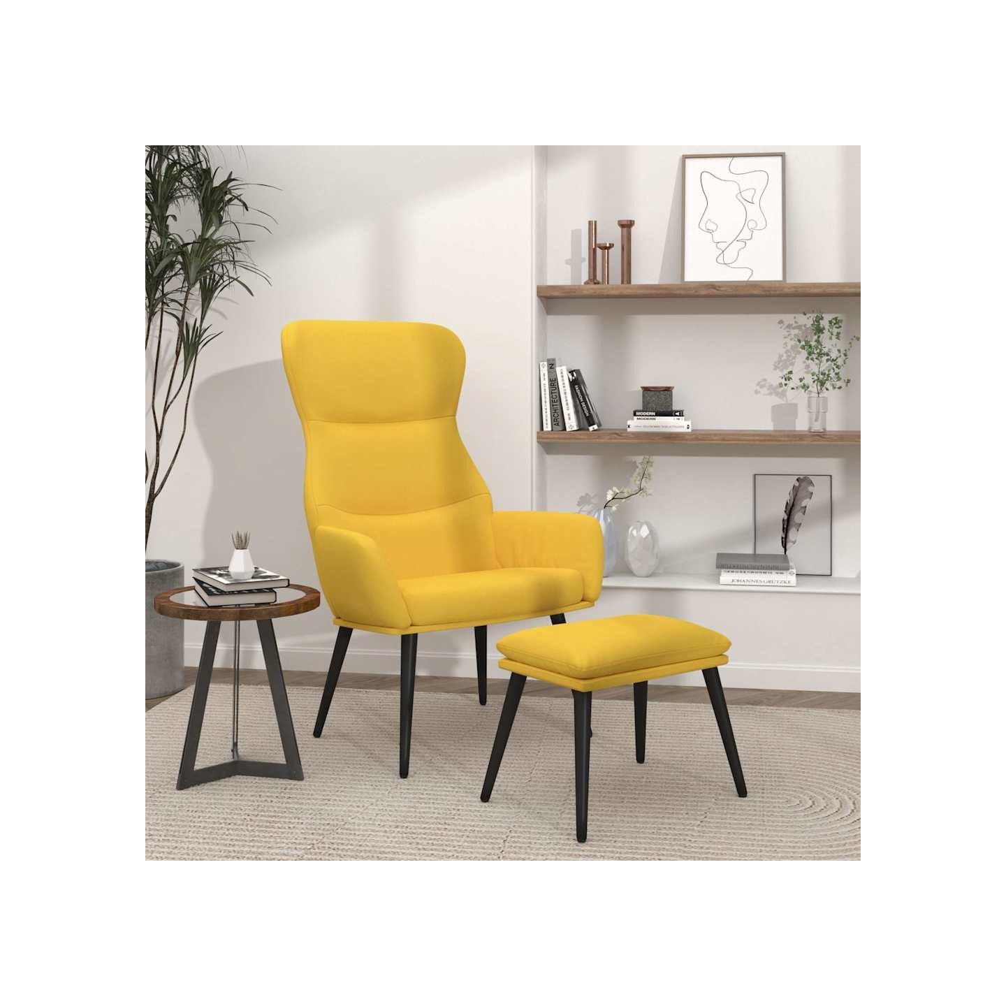Chaise de relaxation avec tabouret Jaune moutarde Tissu