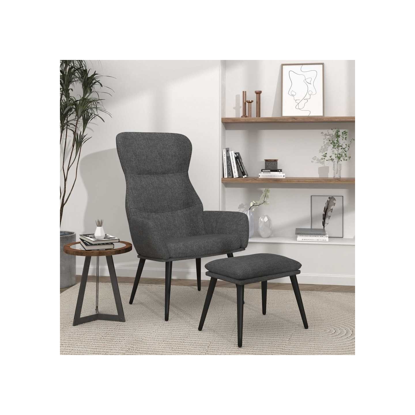 Chaise de relaxation avec tabouret Gris foncé Tissu