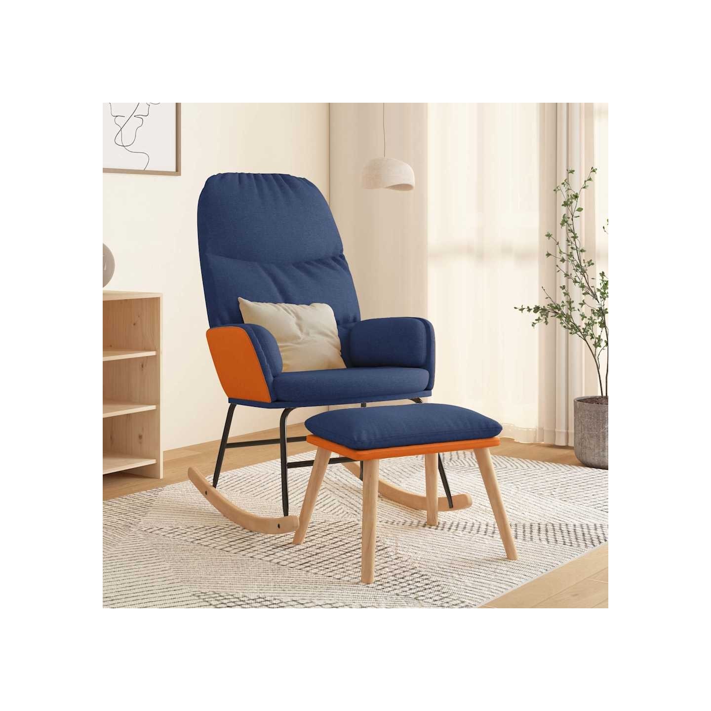 Chaise à bascule avec repose-pied Bleu Tissu