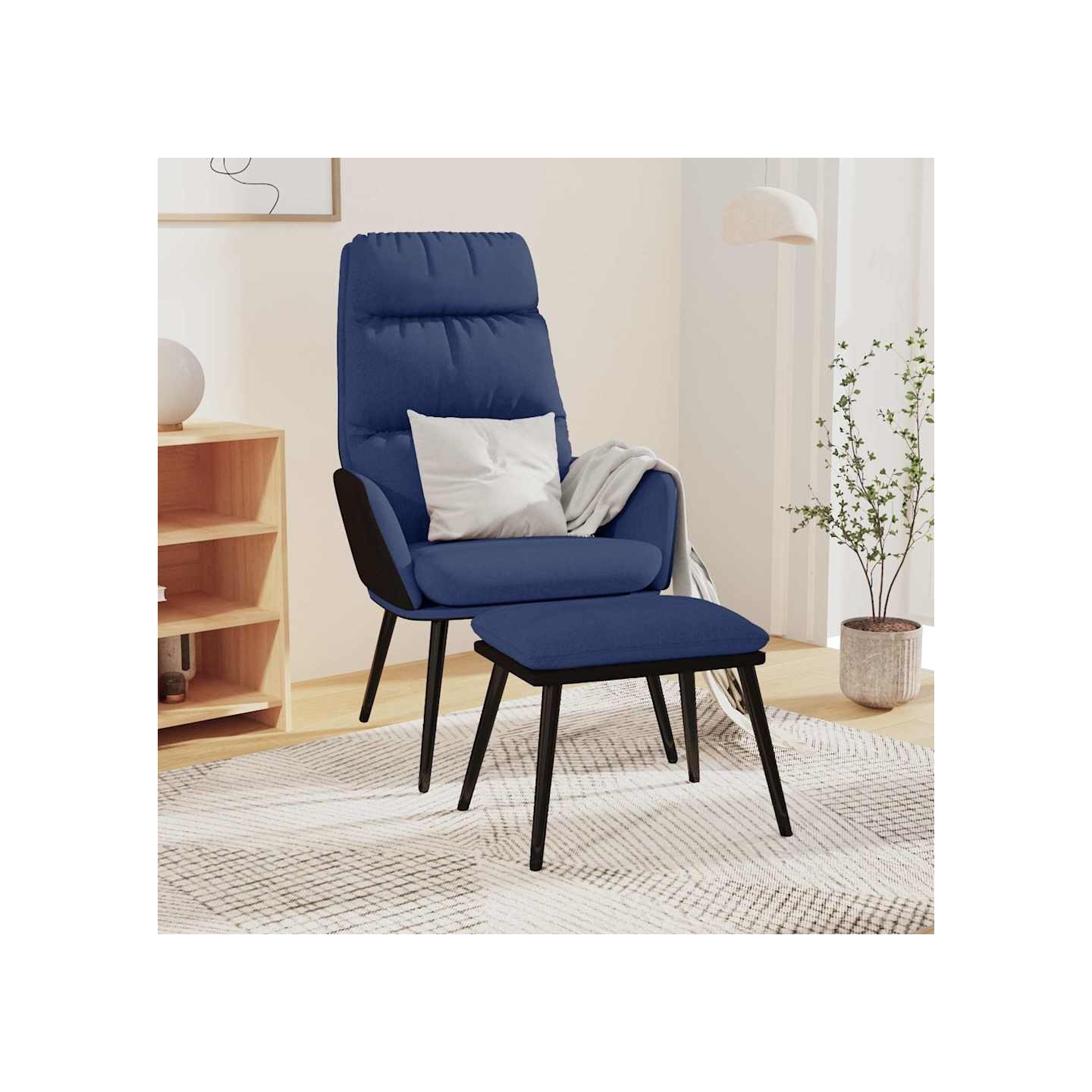 Chaise de relaxation avec tabouret Bleu Tissu et similicuir