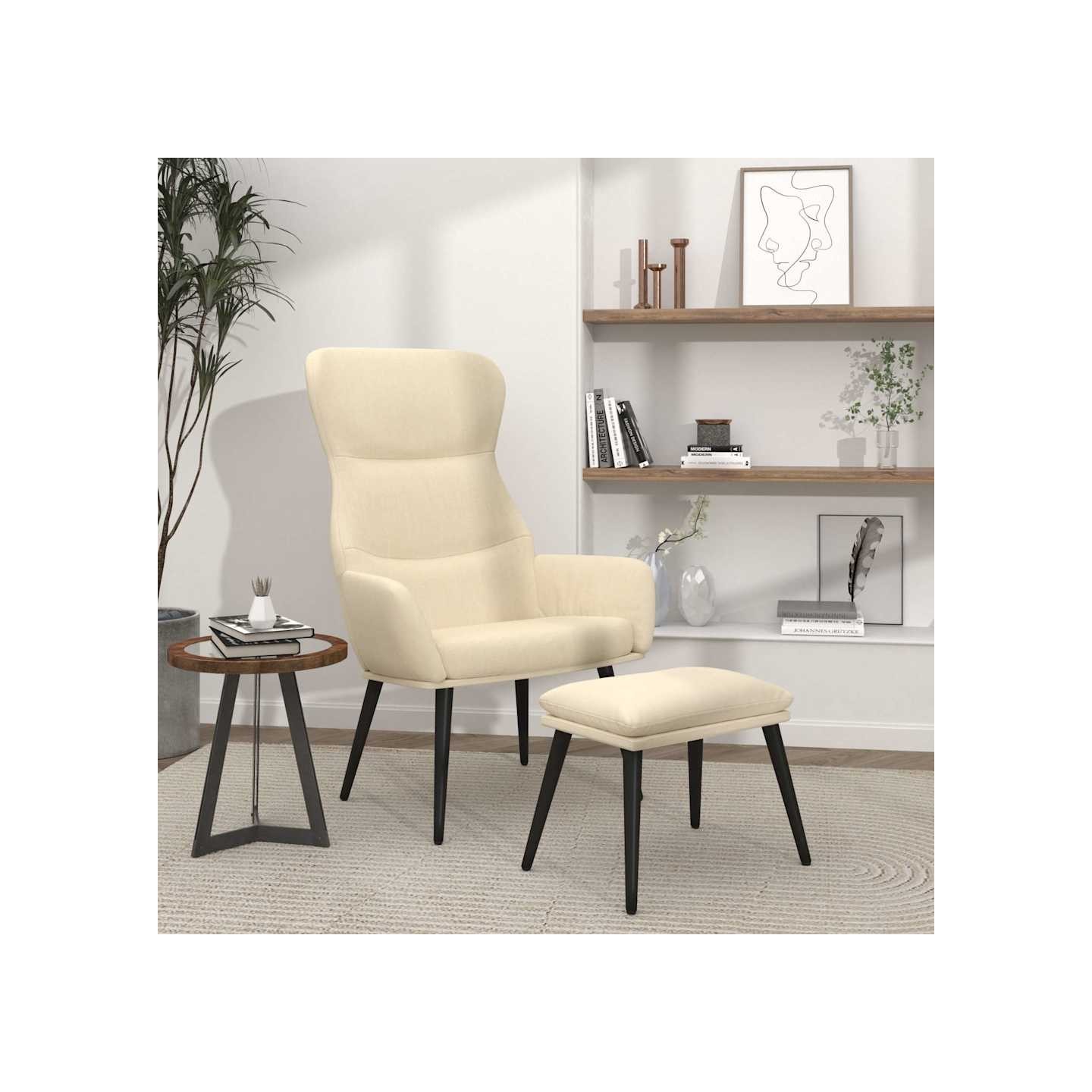 Chaise de relaxation avec tabouret Crème Tissu