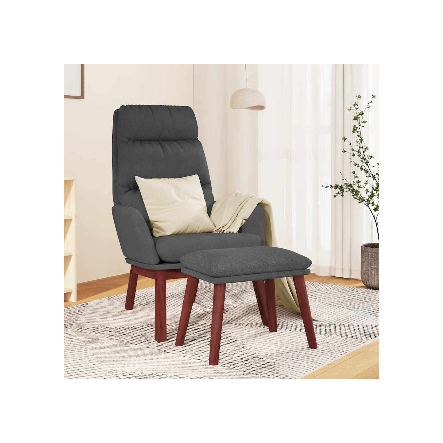 Chaise de relaxation avec tabouret Gris foncé Tissu