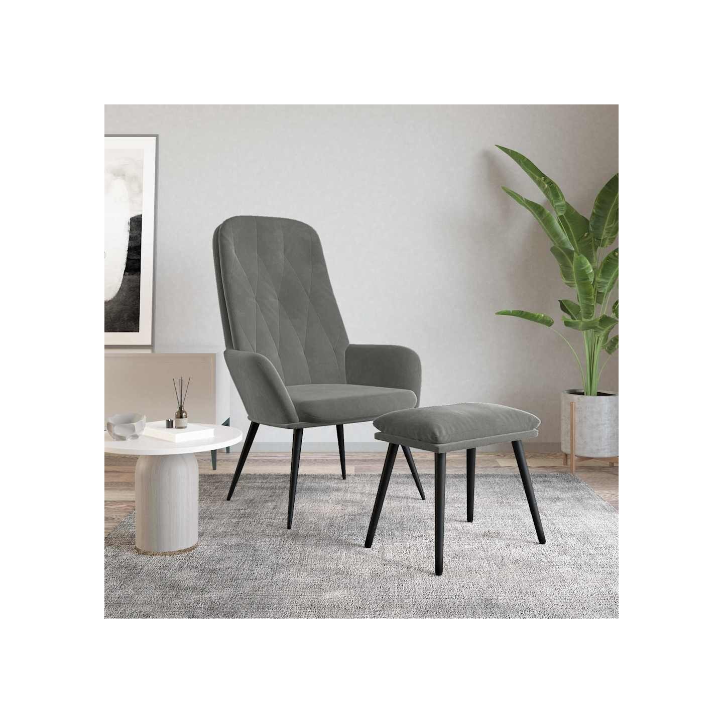 Chaise de relaxation avec repose-pied Gris foncé Velours