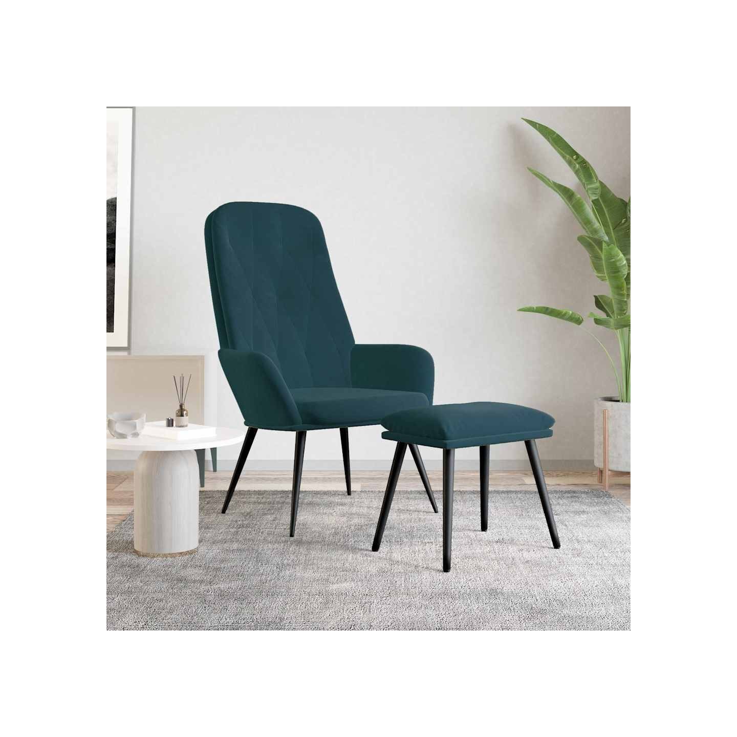 Chaise de relaxation avec repose-pied Bleu Velours