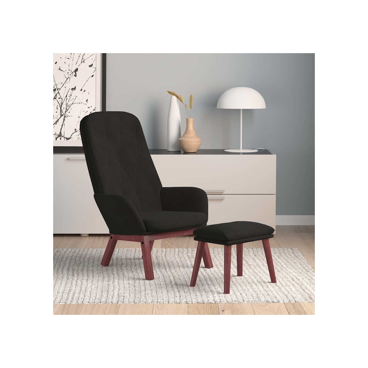 Chaise de relaxation avec repose-pied Noir Velours