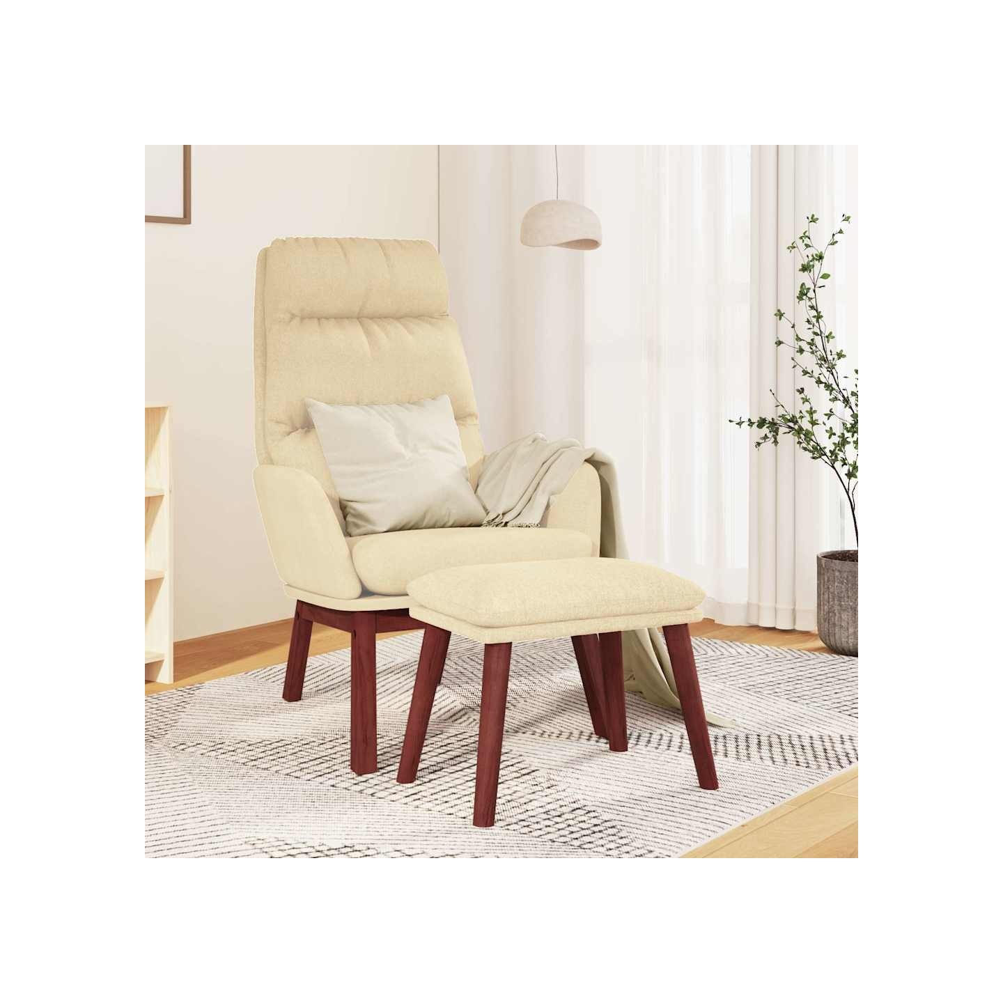 Chaise de relaxation avec tabouret Crème Tissu