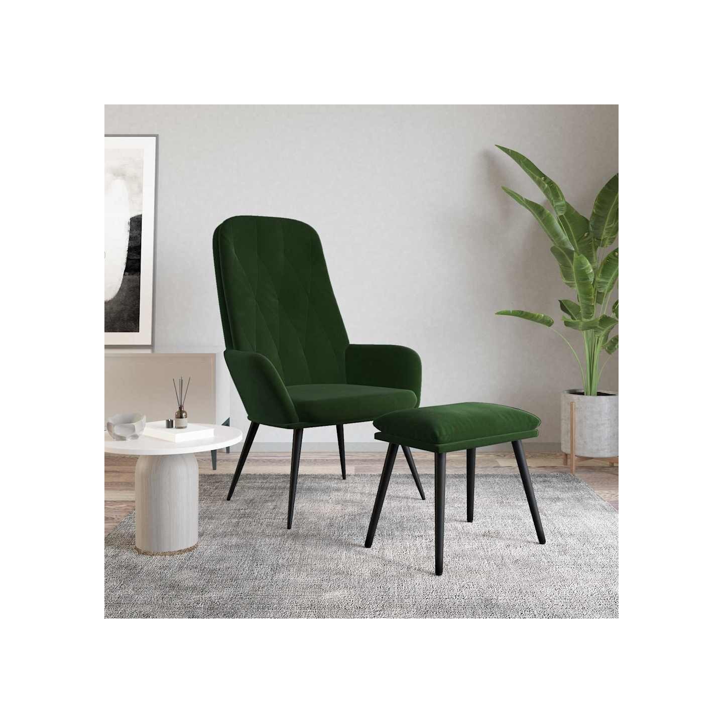 Chaise de relaxation avec repose-pied Vert foncé Velours