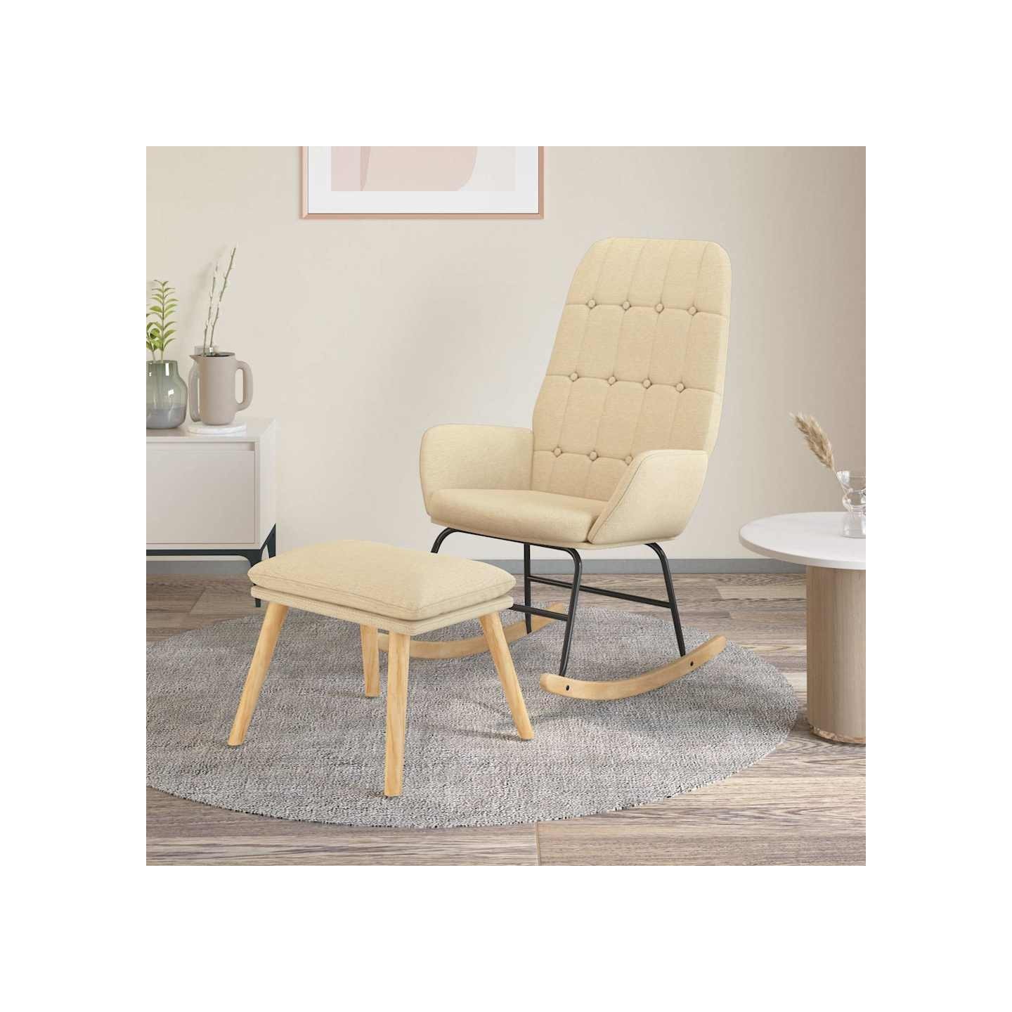 Chaise à bascule avec repose-pied Crème Tissu
