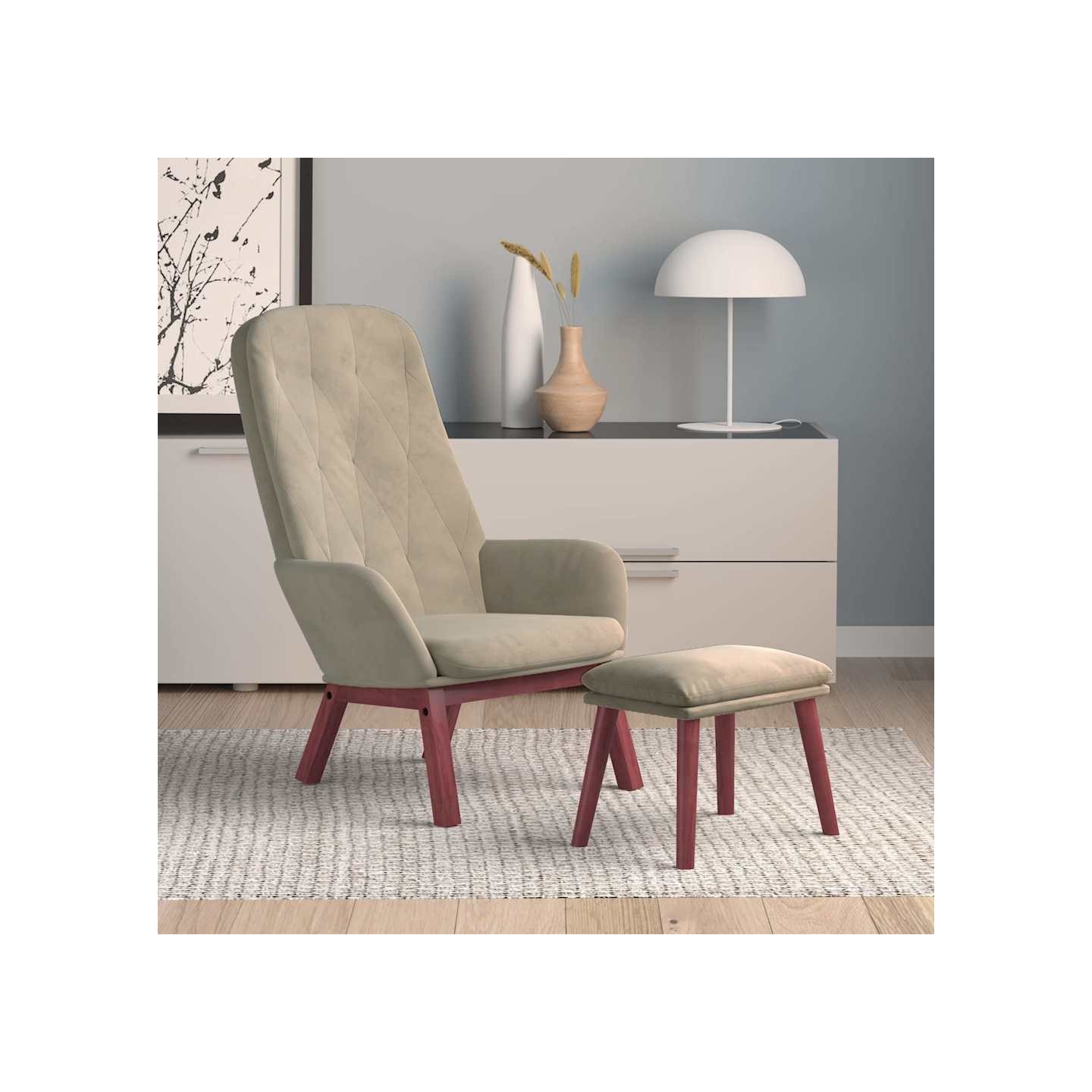 Chaise de relaxation avec repose-pied Gris clair Velours