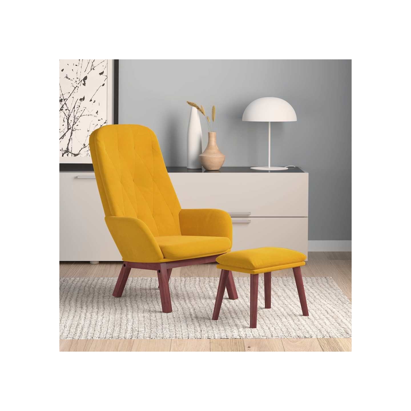 Chaise de relaxation avec repose-pied Jaune moutarde Velours
