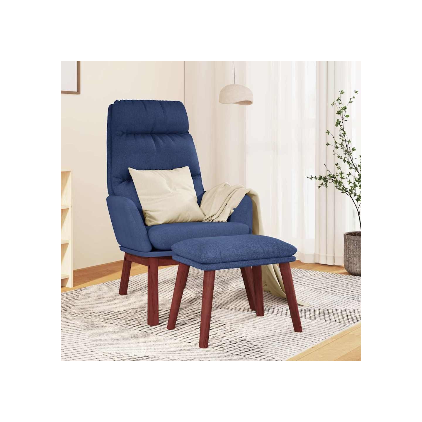 Chaise de relaxation avec tabouret Bleu Tissu