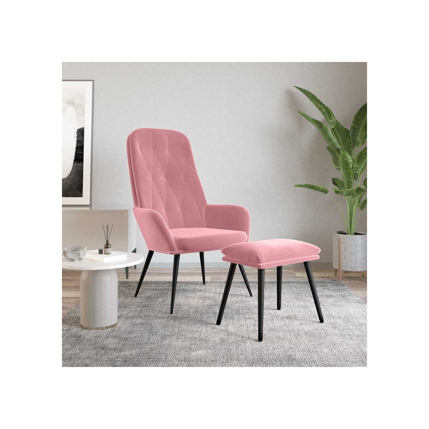 Chaise de relaxation avec repose-pied Rose Velours