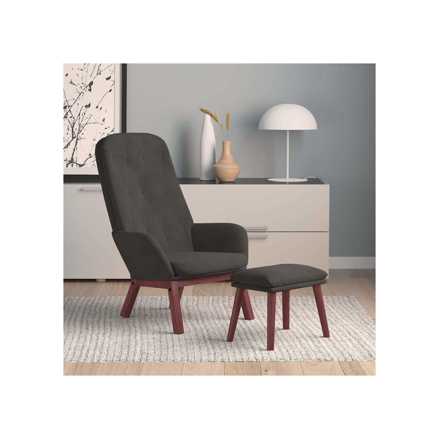 Chaise de relaxation avec repose-pied Gris foncé Velours