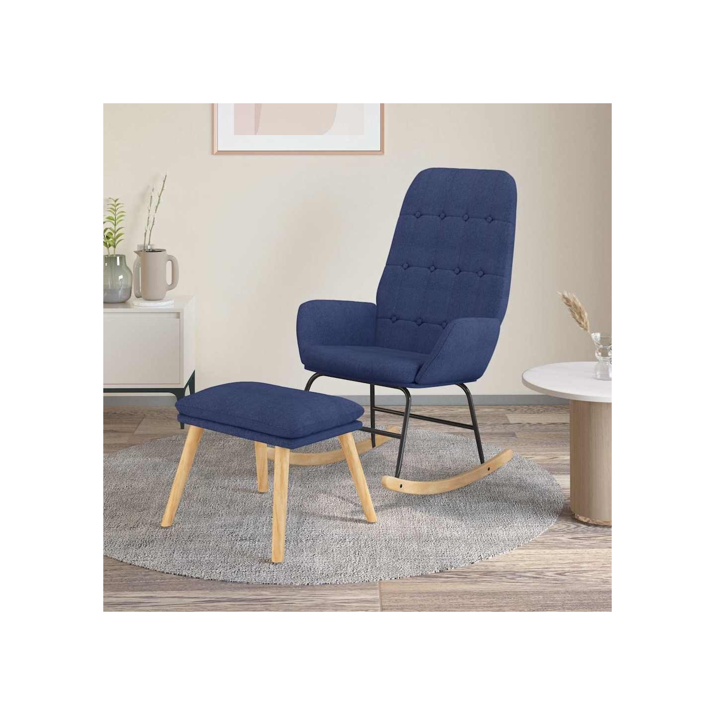 Chaise à bascule avec repose-pied Bleu Tissu