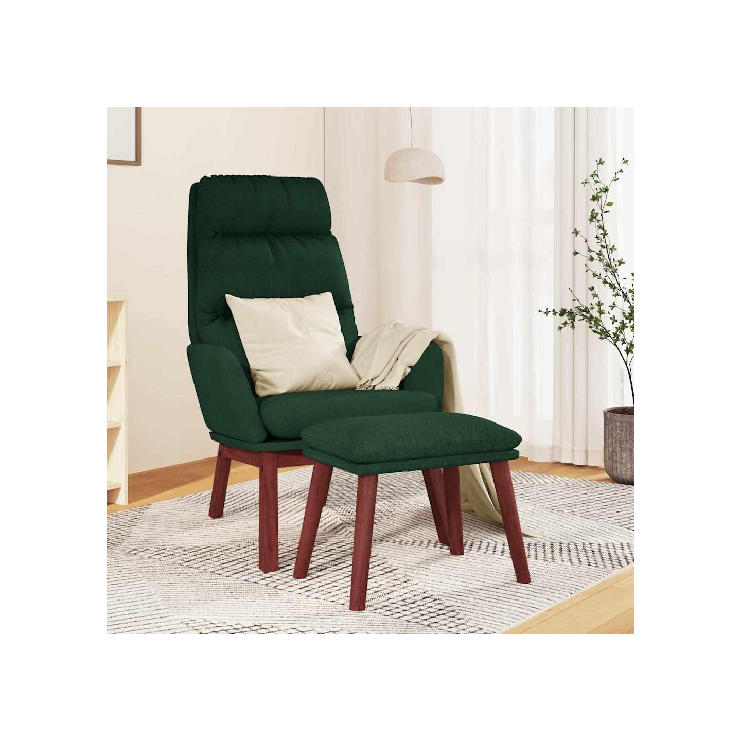 Chaise de relaxation avec tabouret Vert foncé Tissu