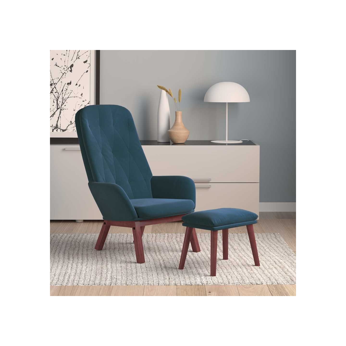 Chaise de relaxation avec repose-pied Bleu Velours