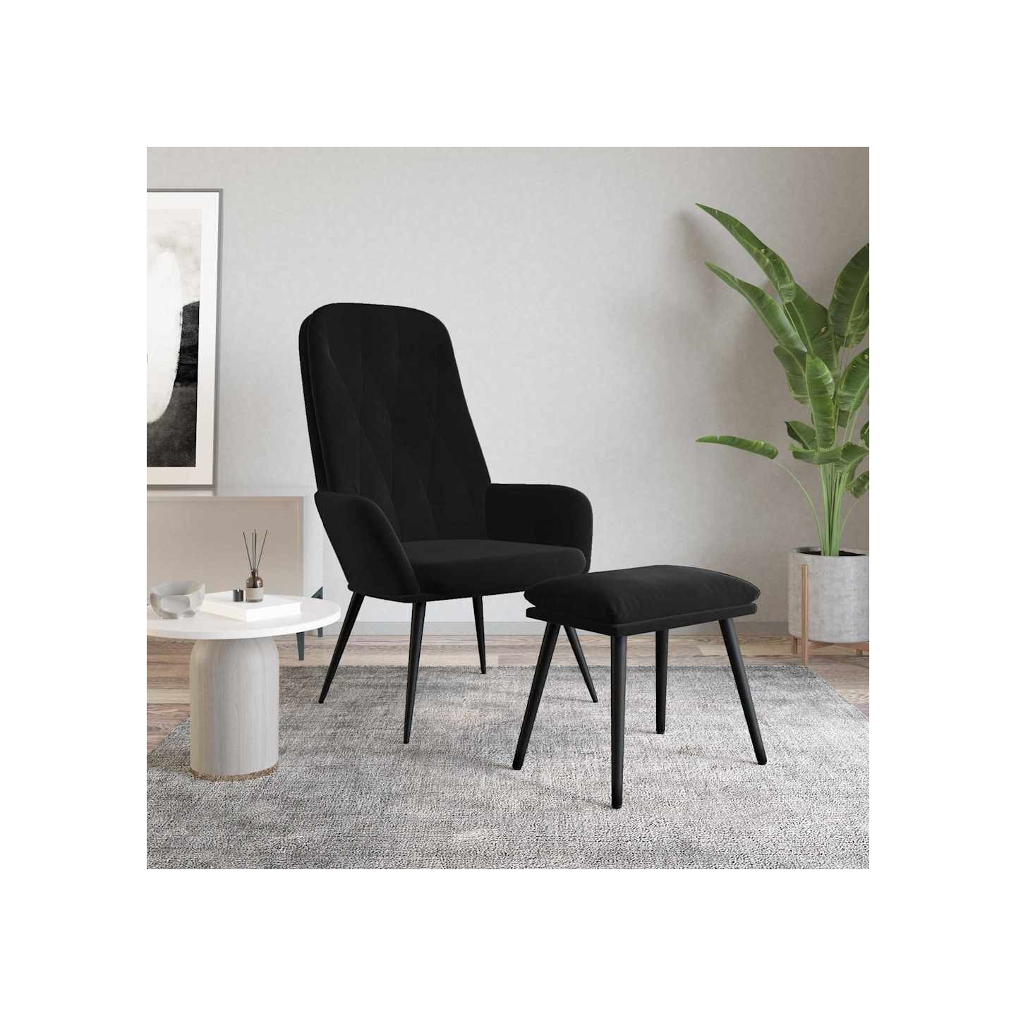 Chaise de relaxation avec repose-pied Noir Velours