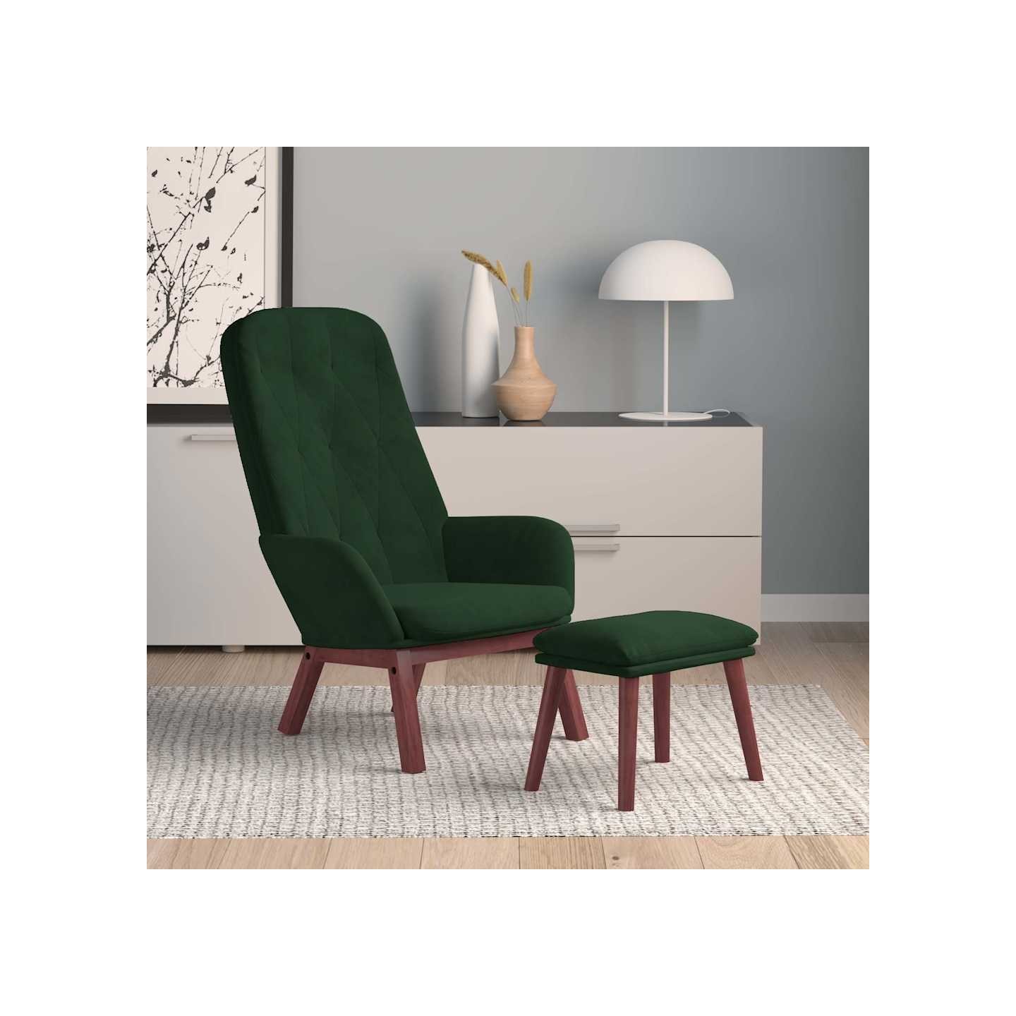 Chaise de relaxation avec repose-pied Vert foncé Velours