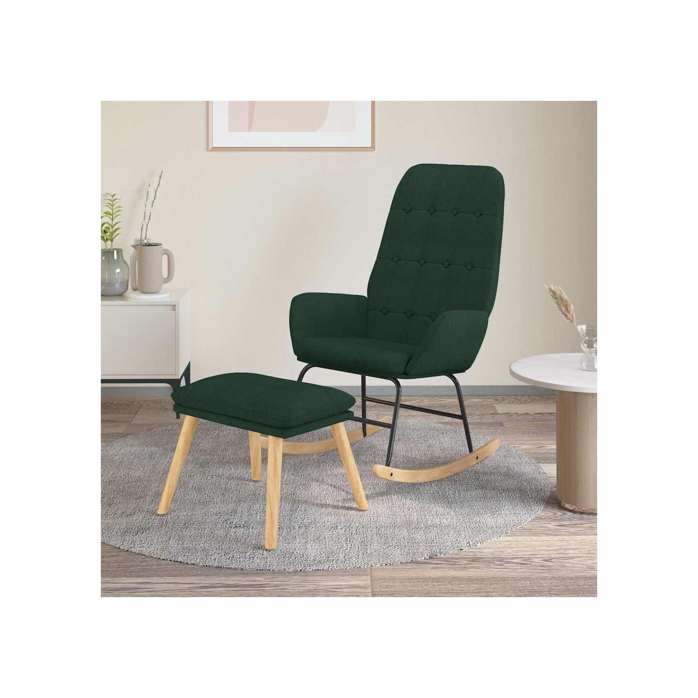 Chaise à bascule avec repose-pied Vert foncé Tissu