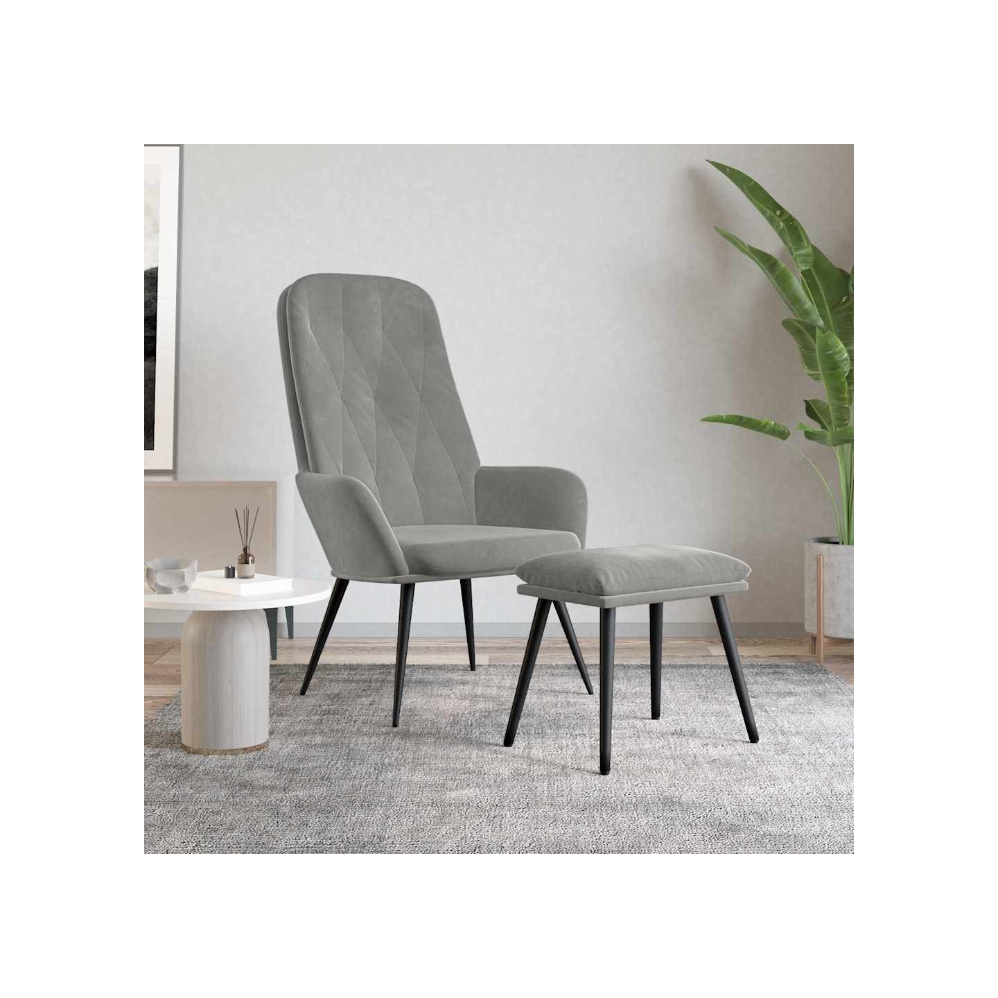 Chaise de relaxation avec repose-pied Gris clair Velours