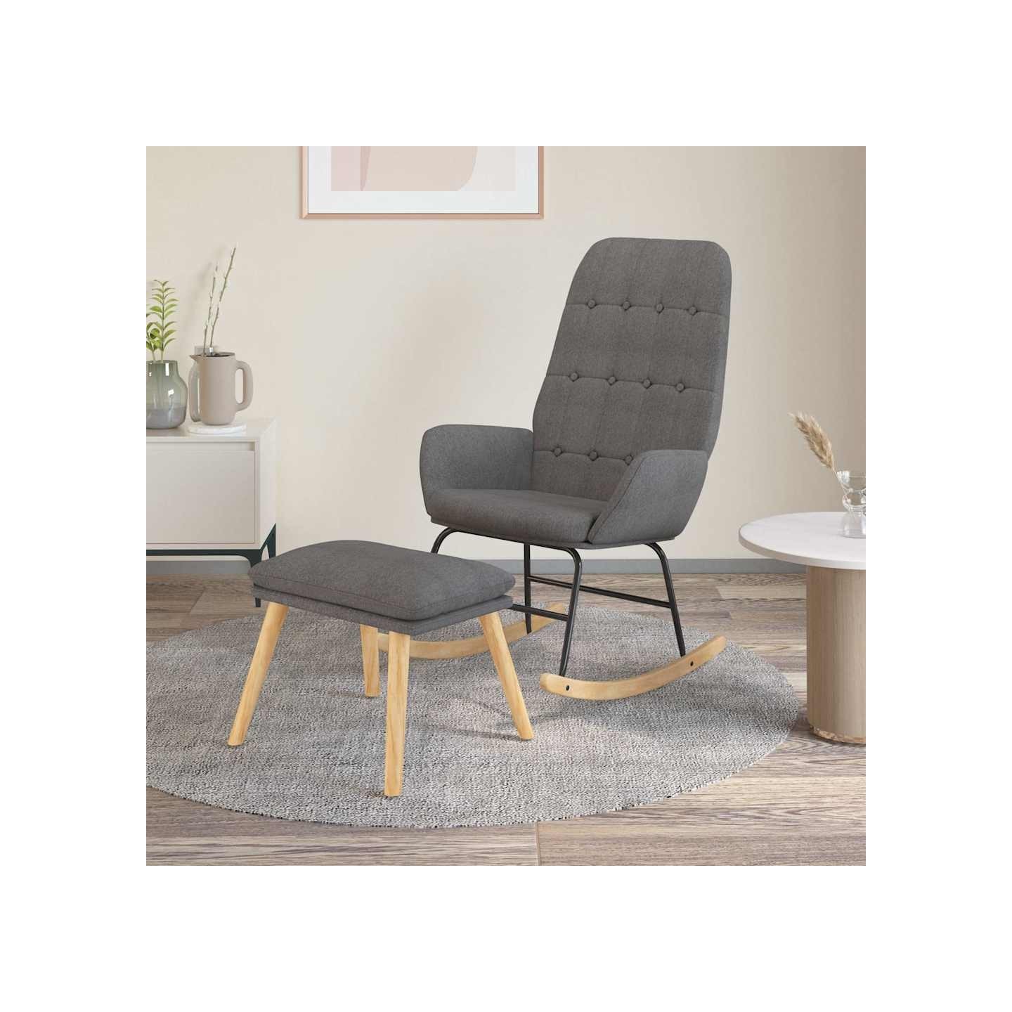 Chaise à bascule avec repose-pied Gris clair Tissu