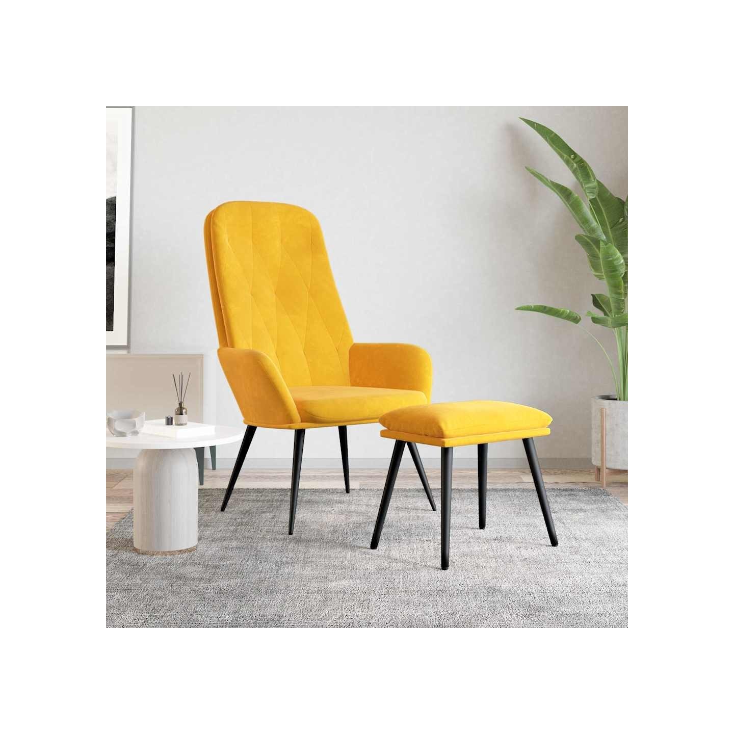 Chaise de relaxation avec repose-pied Jaune moutarde Velours
