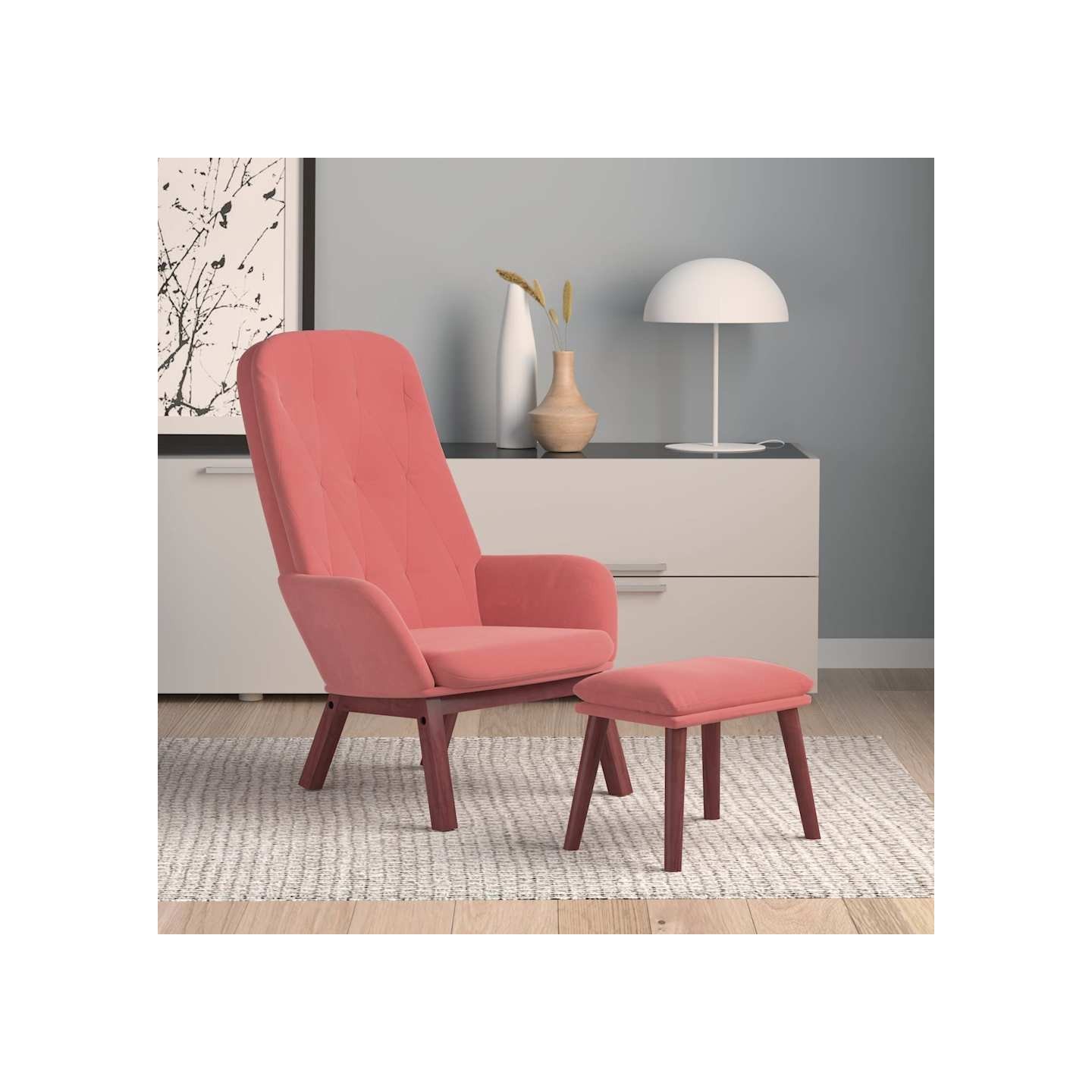 Chaise de relaxation avec repose-pied Rose Velours