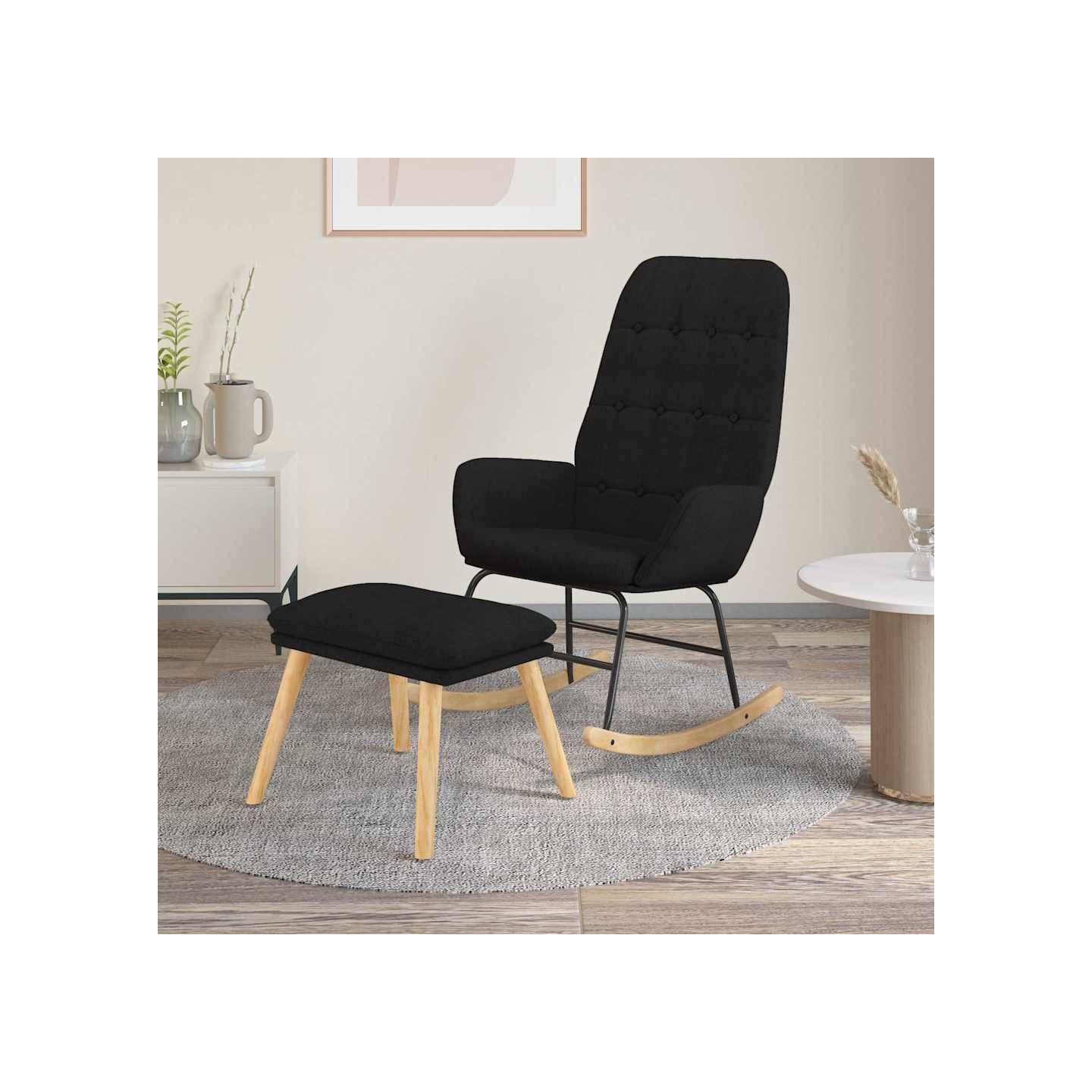 Chaise à bascule avec repose-pied Noir Tissu