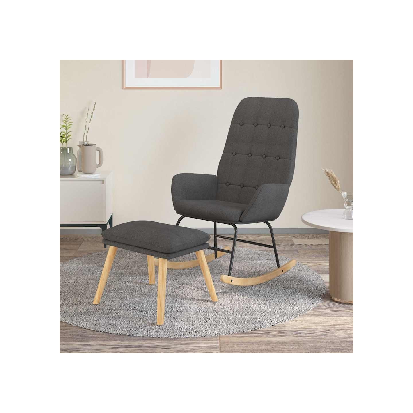 Chaise à bascule avec repose-pied Gris foncé Tissu