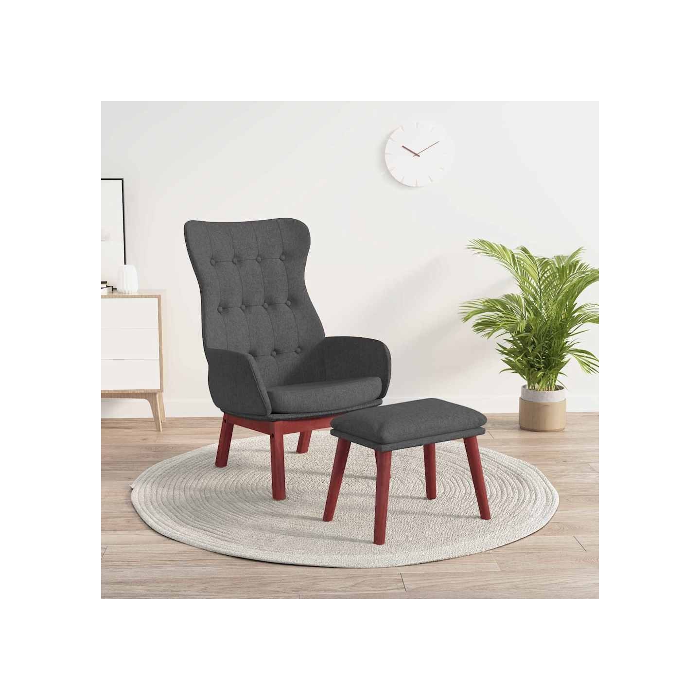 Chaise de relaxation avec repose-pied Gris foncé Tissu