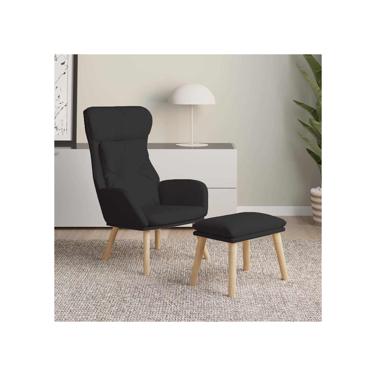 Chaise de relaxation avec repose-pied Noir Tissu