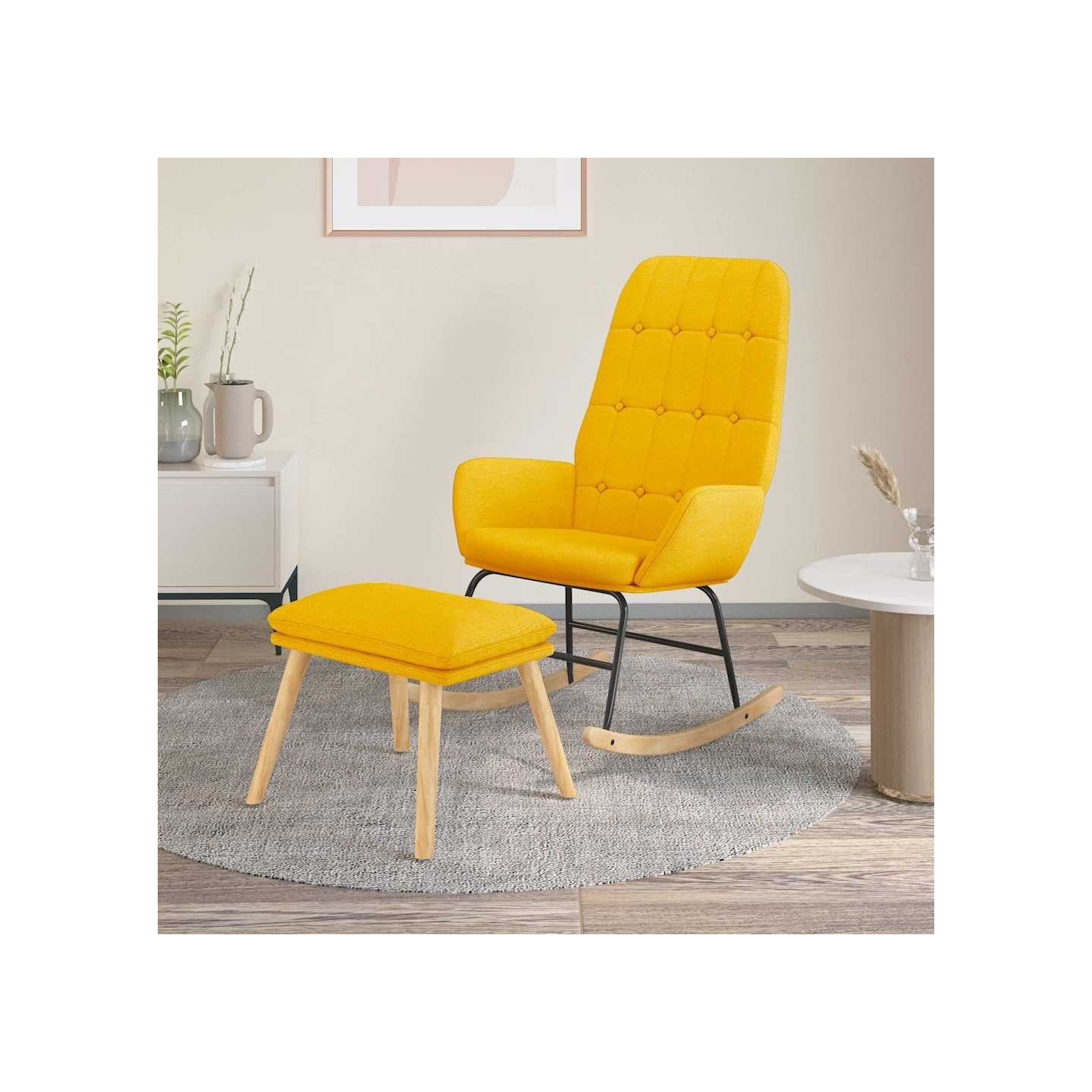Chaise à bascule avec repose-pied Jaune moutarde Tissu