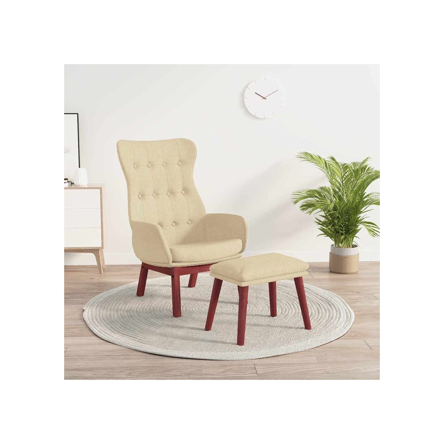 Chaise de relaxation avec repose-pied Crème Tissu