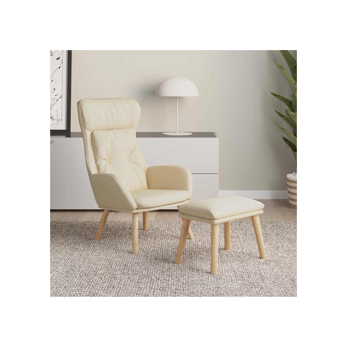 Chaise de relaxation avec repose-pied Crème Tissu