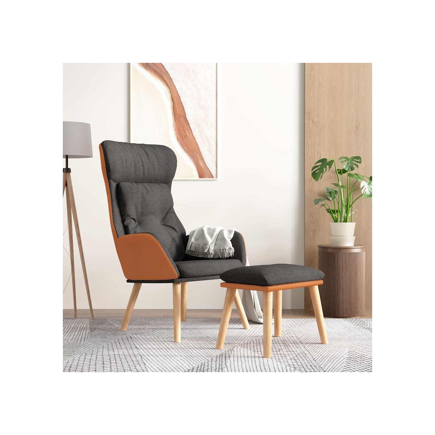 Chaise de relaxation repose-pied Gris foncé Similicuir et tissu