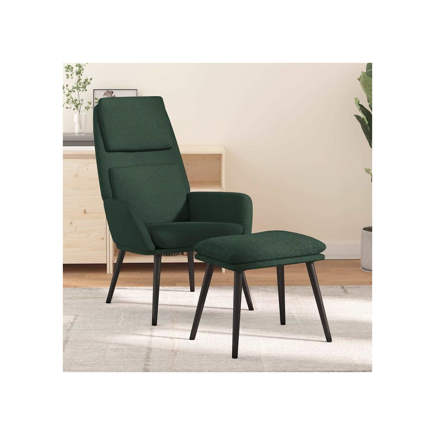Chaise de relaxation avec tabouret Vert foncé Tissu