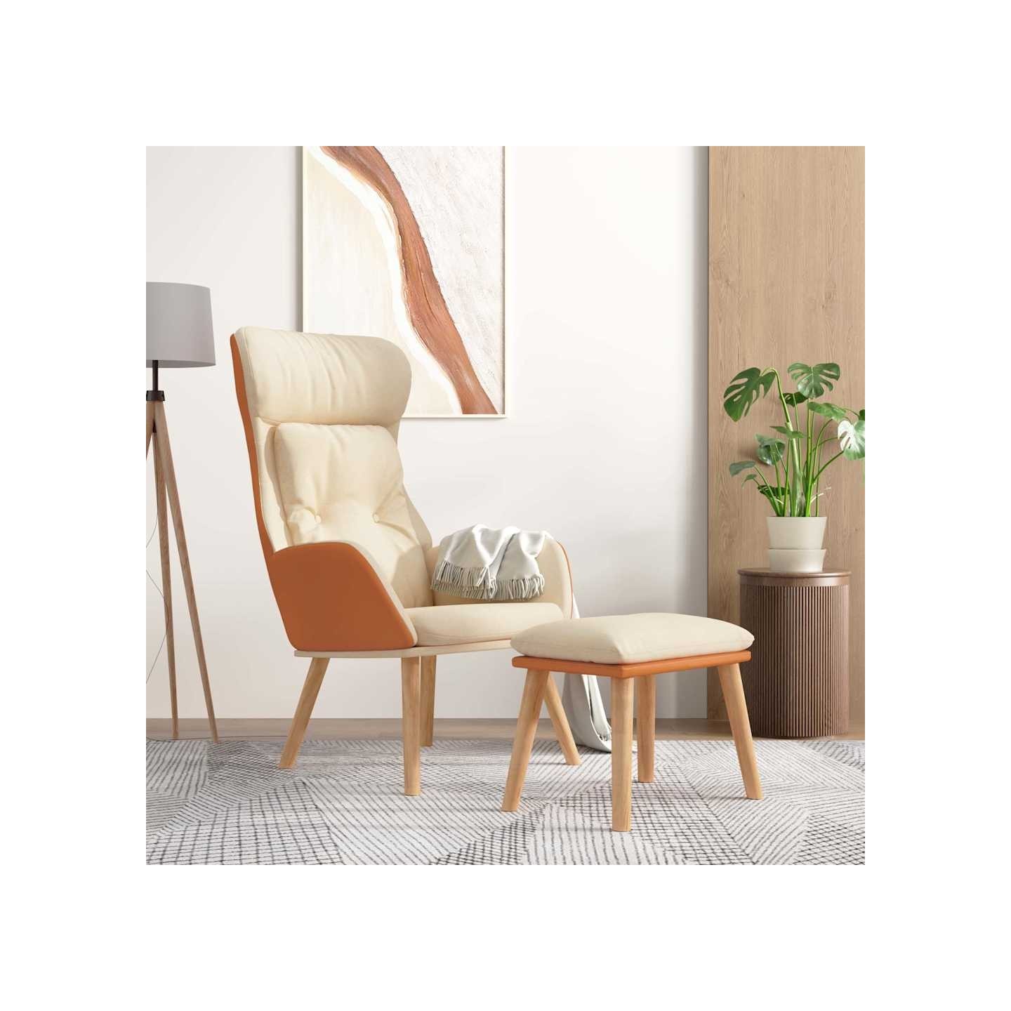 Chaise de relaxation avec repose-pied Crème Similicuir et tissu