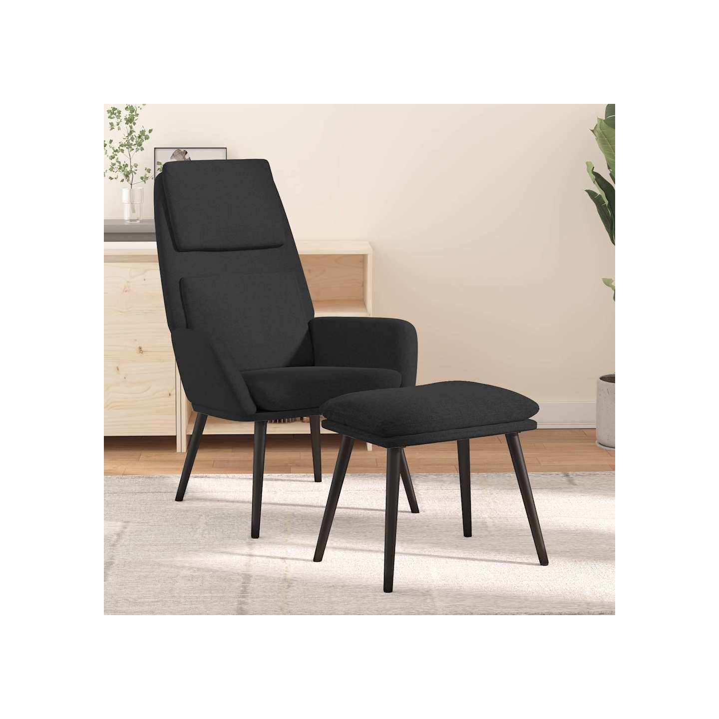 Chaise de relaxation avec tabouret Noir Tissu