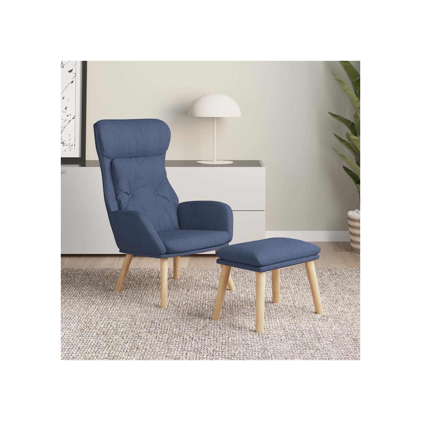 Chaise de relaxation avec repose-pied Bleu Tissu