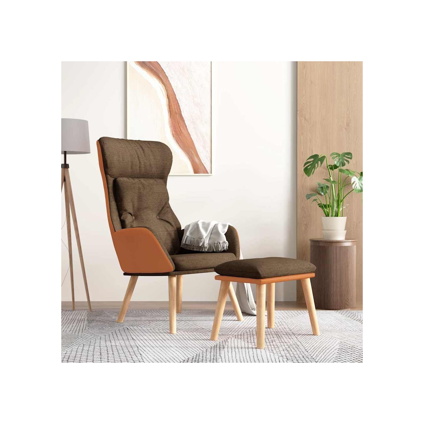 Chaise de relaxation et repose-pied Marron Similicuir et tissu