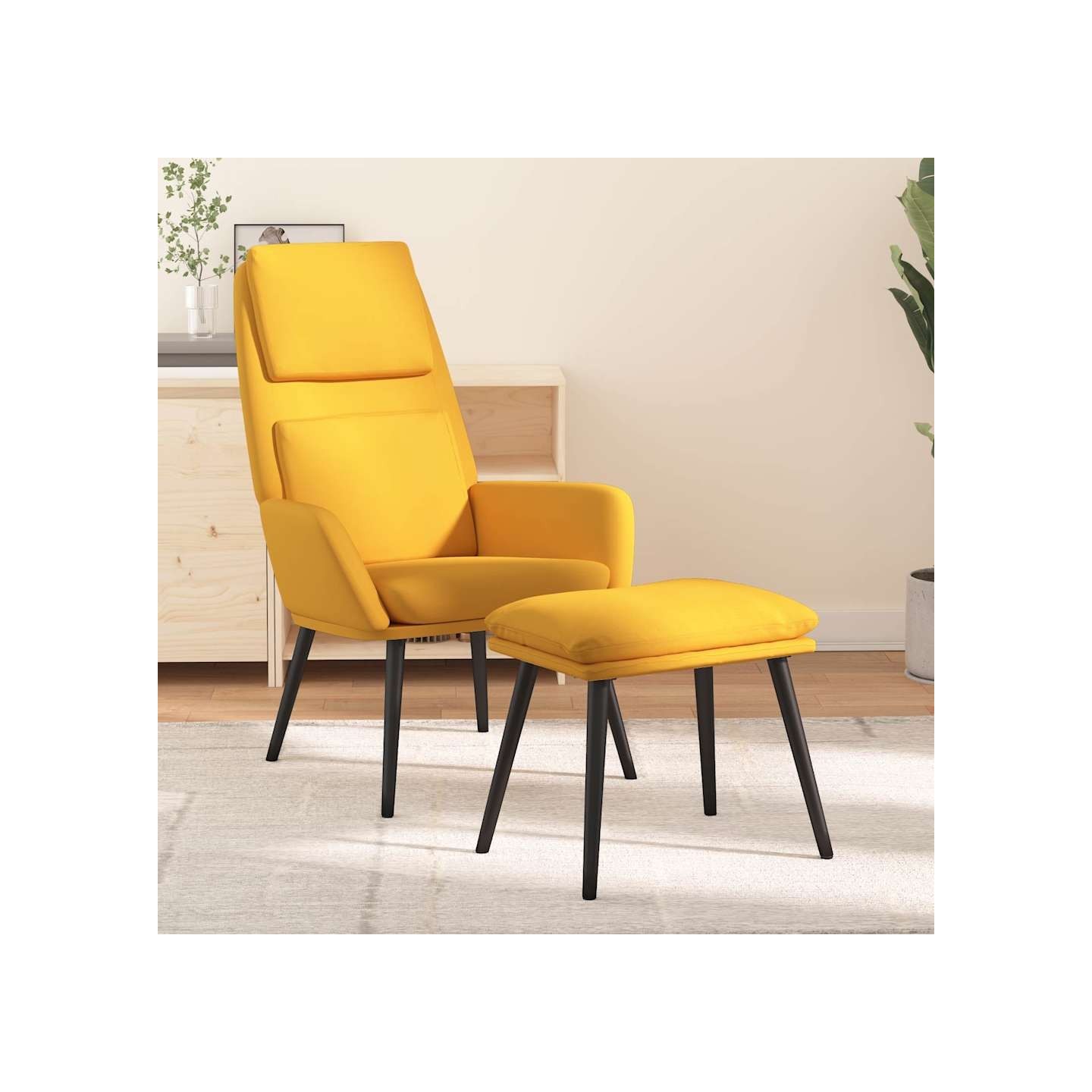 Chaise de détente et repose-pied Jaune moutarde Tissu