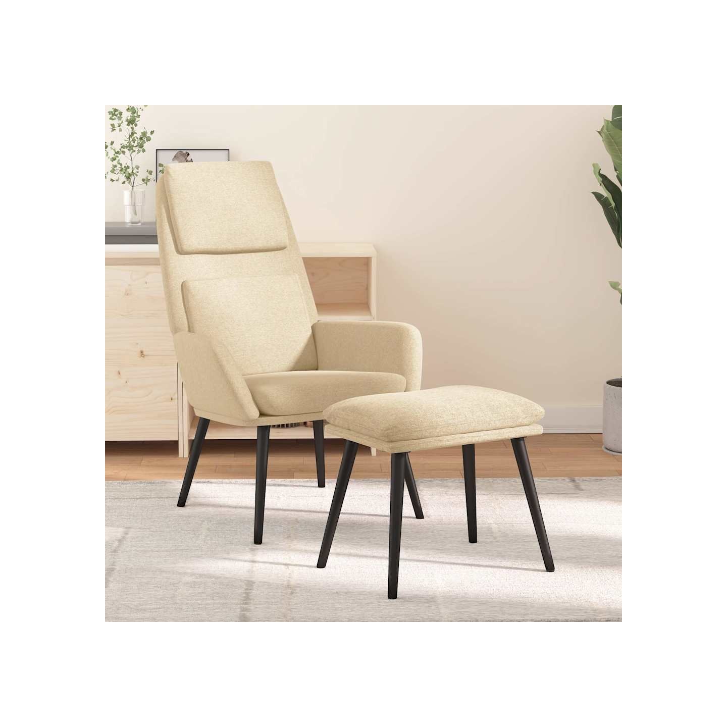 Chaise de relaxation avec tabouret Crème Tissu