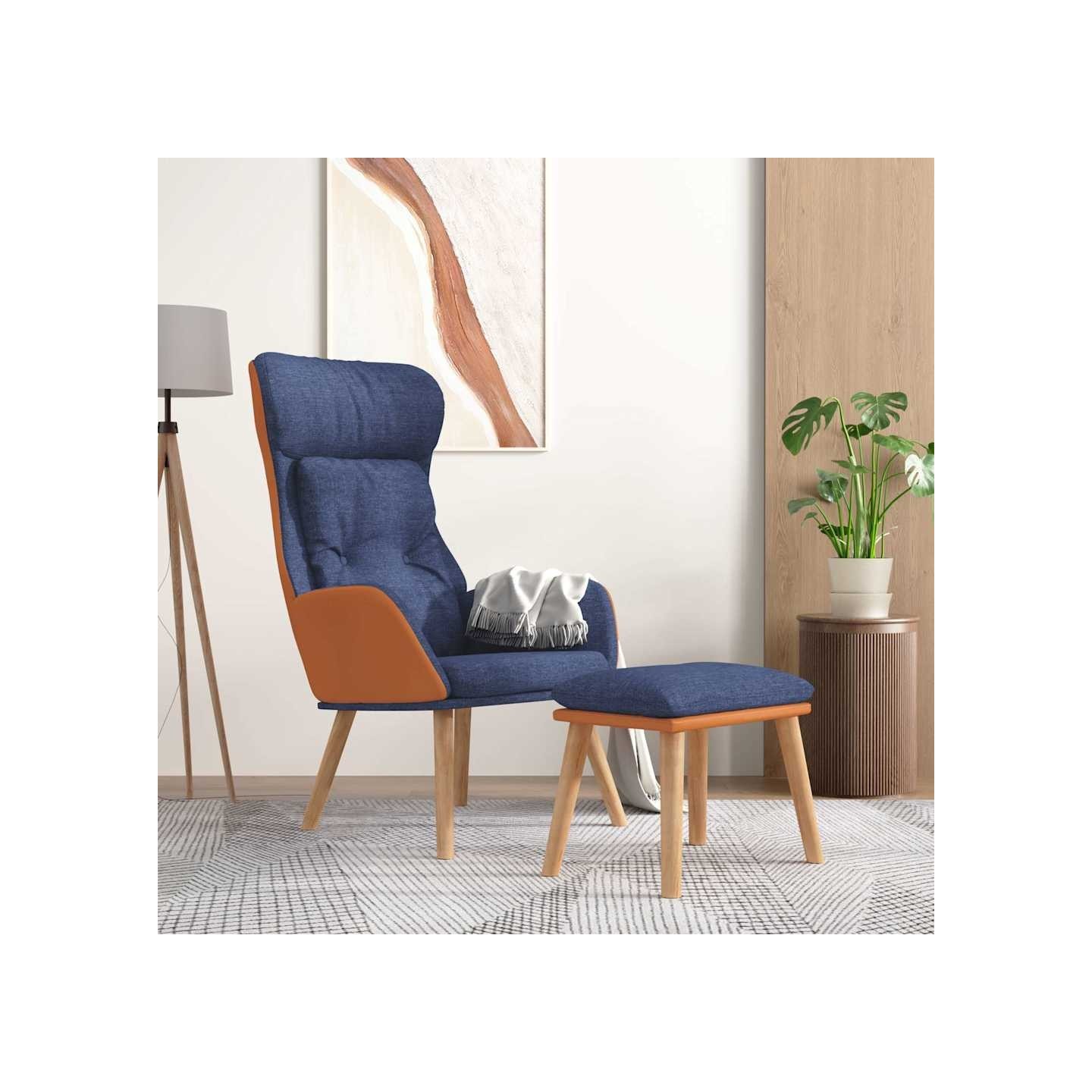 Chaise de relaxation avec repose-pied Bleu Similicuir et tissu