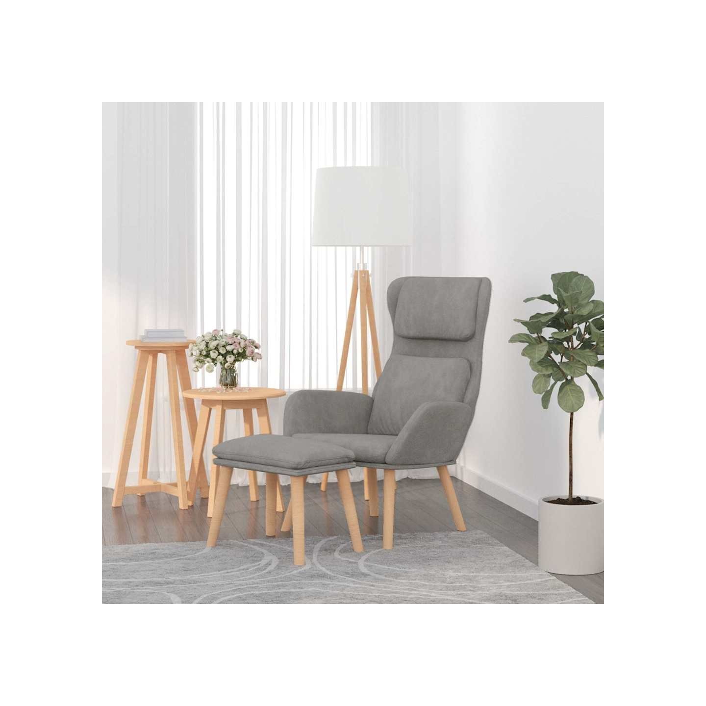 Chaise de relaxation avec tabouret Gris clair Velours