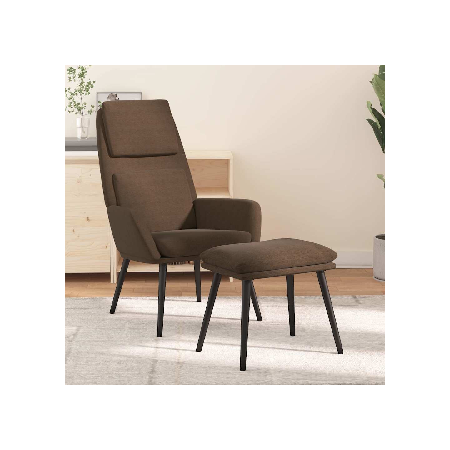 Chaise de relaxation avec tabouret Marron Tissu